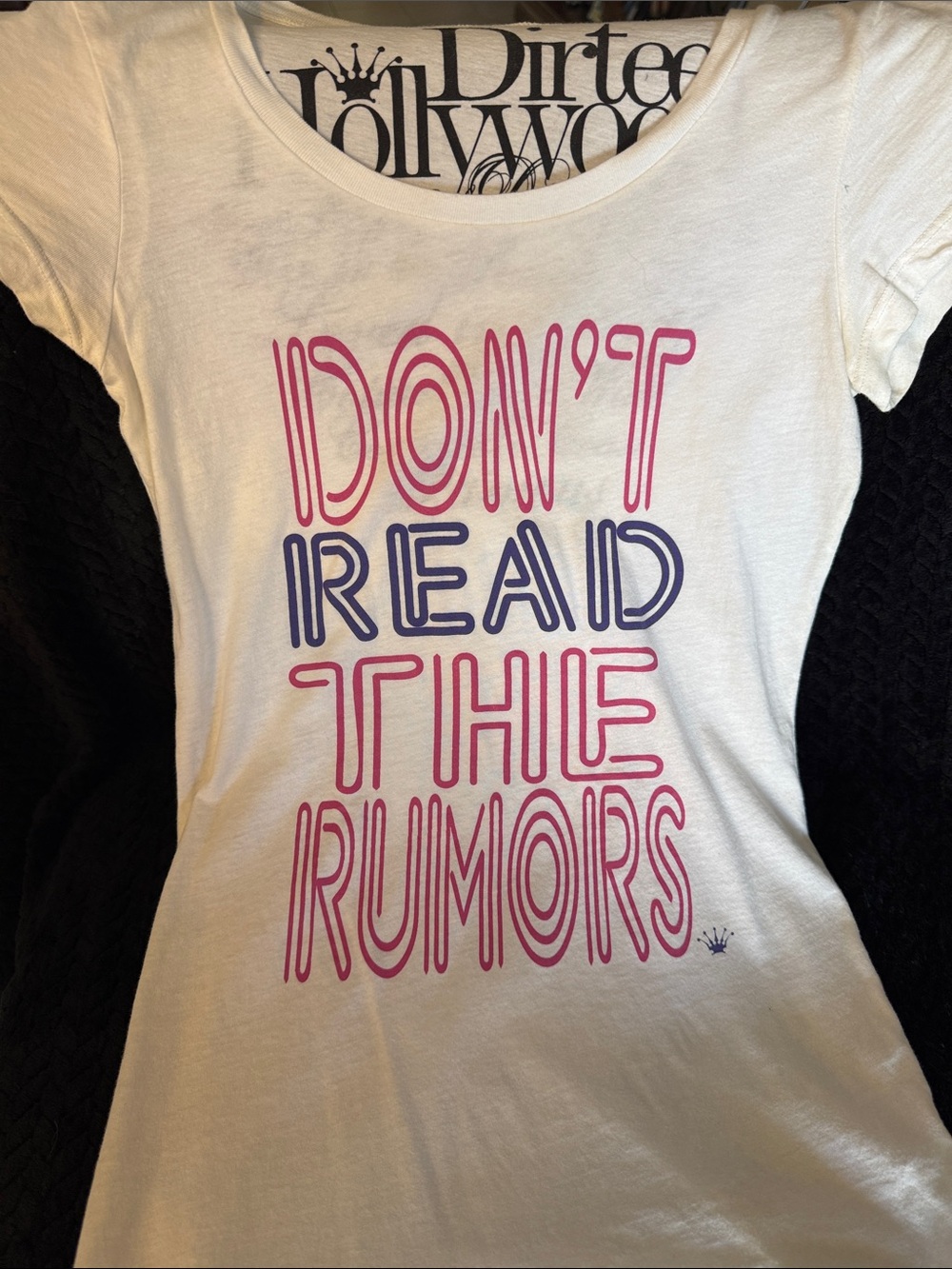 Dirtee Hollywood White Tee with Pink & Blue Graphic